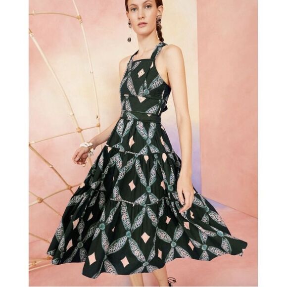 Ulla Johnson Dresses & Skirts - Ulla Johnson Jiya Dress Size 8 Quilted Cotton Midi Back Tie Boho Green Print